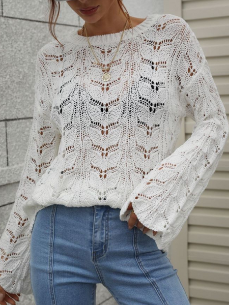 

Casual Plain Cutout Pullover Sweater, White, Sweaters & Cardigans