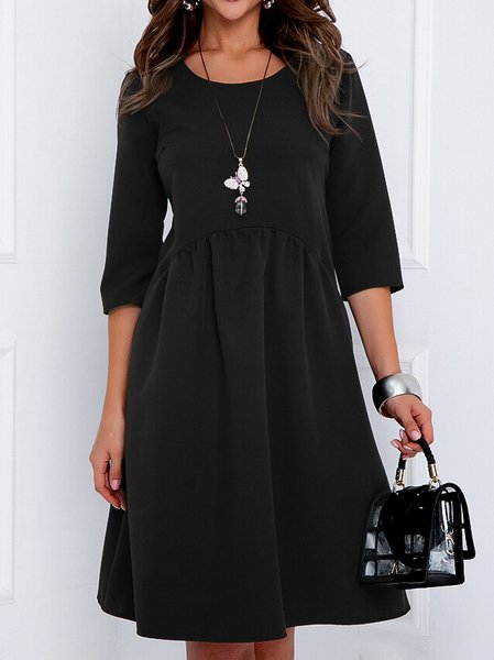 

Plain Crew Neck Regular Fit Dress, Black, Dresses