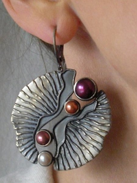 

Ethnic Inlaid Colorful Pearl Earrings Vintage, Gunmetal, Earrings