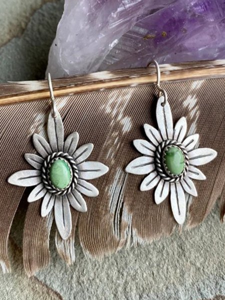 

Ethnic Vintage Sunflower Turquoise Earrings, Silver, Earrings