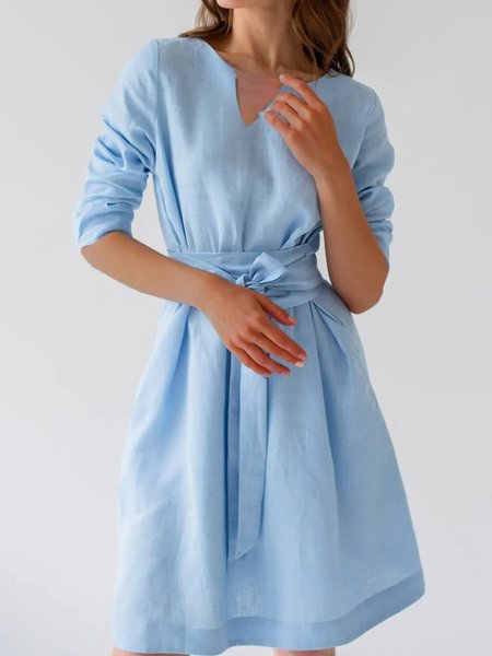 

Regular Fit Casual Plain Dresses With Belt, Blue, Dresses