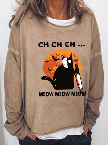 

Women Halloween Bats Black Cat Casual Sweatshirts, Khaki, Hoodies&Sweatshirts