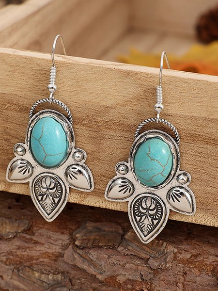 

Vintage Water Drop Leaf Texture Carved Earrings, Silver, Earrings