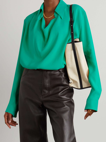 

Green Commuting Long sleeve Urban Loose Shirt Collar Tops, Blouses and Shirts
