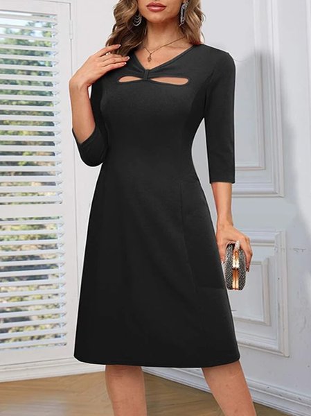 

Simple V-neck Knitted High Elastic Slim Dress, Black, Dresses