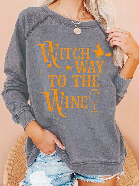

Womens Witch Way To The Wine Casual Helloween Sweatshirt, Gray, Hoodies&Sweatshirts