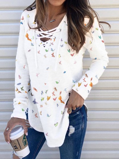 

Casual Regular Fit Animal Top, White, Tops