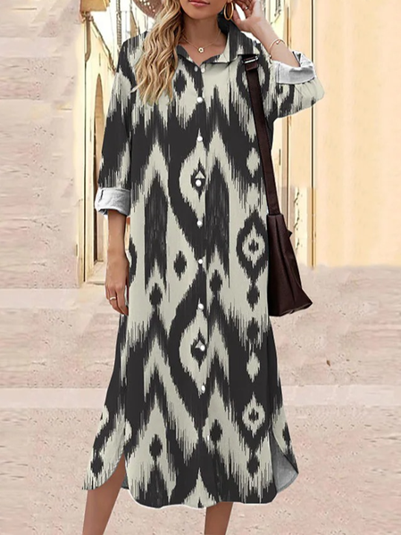 

Casual Shirt Collar Geometric Dresses, Multicolor, Dresses