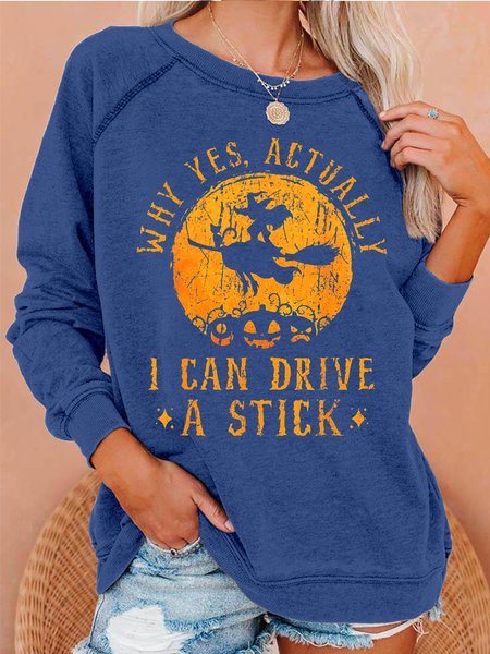 

Women's Funny Halloween Witch Shirt, Yes I Can Drive A Stick Casual Sweatshirt, Blue, Hoodies&Sweatshirts