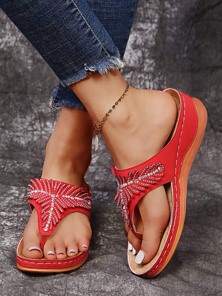 

Rhinestone Leaf Wedge Flip-Flops, Red, Sandals & Slippers