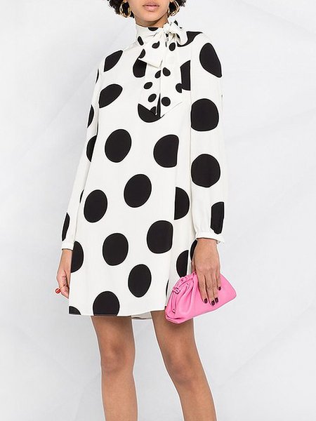 

Loosen Elegant Polka Dots Mini Dress, Black-white, Mini Dresses