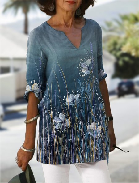 

Loose Notched Floral Tops, Multicolor, Shirts & Blouses