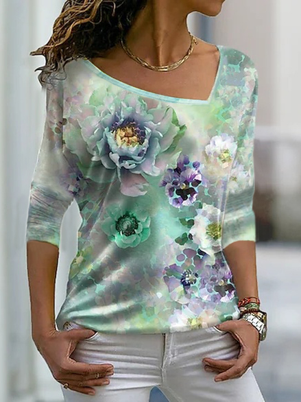 

Cotton-Blend Floral Casual T-Shirt, Multicolor, T-Shirts