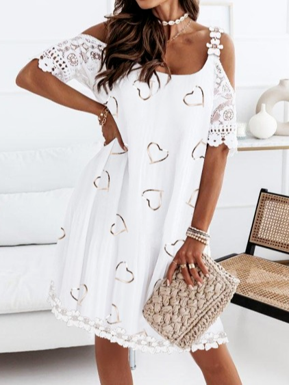 

Lace Heart/Cordate Urban Dresses, White, Dresses