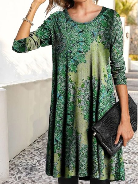 

Crew Neck Vintage Ethnic Dresses, Green, Dresses