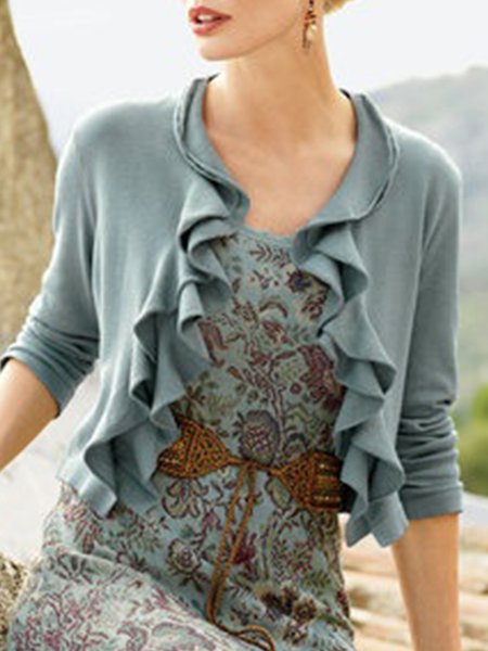 

Elegant Regular Fit Flouncing Coat, Blue, Cardigans