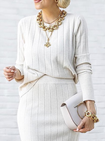 

Simple Long Sleeve Plain Regular Fit Sweater, White, Sweaters