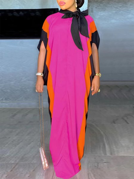 

Vacation Loose Color Block Maxi Dress, Rose red, Maxi Dresses