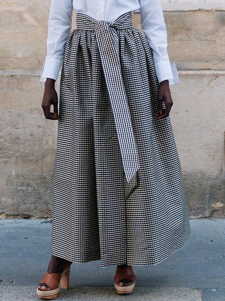 

Urban Elegant Lace-up Plaid Skirt, Black, Skirts