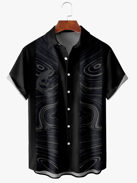 

Men's Halloween Print Fashion Lapel Short Sleeve Hawaiian Shirt, Black, Short Sleeve Shirts