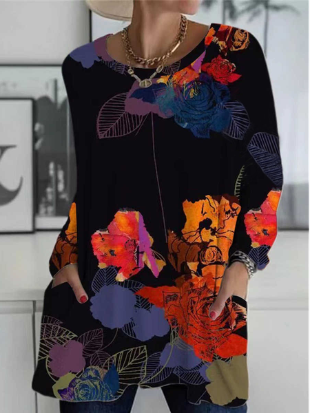 

Cotton-Blend Casual Floral Tops, Multicolor, Shirts & Blouses