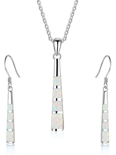 

Long Post Opal Necklace and Earring Set Party Jewelry Daily Commute, White, Jewelry