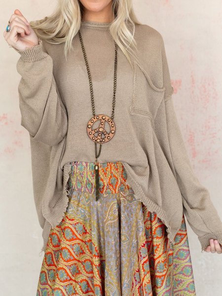 

Plain Crew Neck Casual Sweater, Khaki, Sweaters