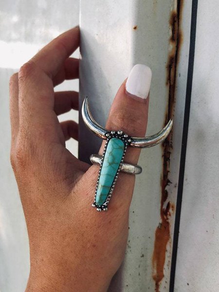 

Ethnic Vintage Bull Head Turquoise Ring, Blue, Rings