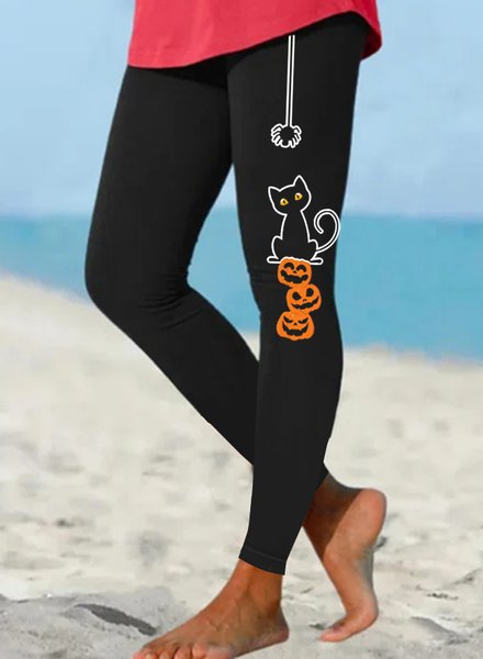 

Women Pumpkins And Cats And Spiders Regular Fit Halloween Leggings, Black, Leggings