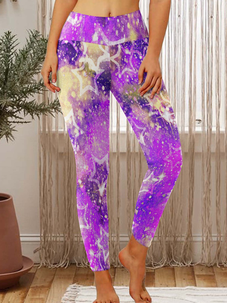 

Women Colorful Texture Star Regular Fit Floral Leggings, As picture, Leggings
