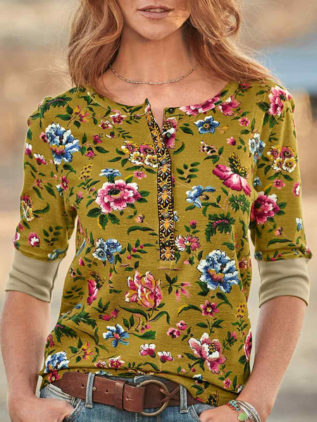 

Casual Floral T-Shirt, Yellow, T-Shirts