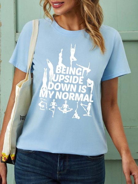 

Women Yoga Upside Down Text Letters T-Shirt, Light blue, T-shirts
