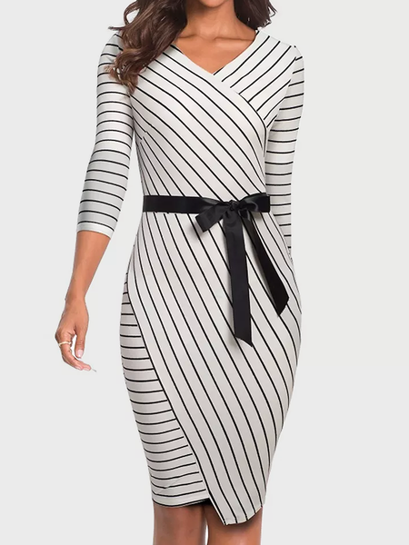 

Striped Tight High Elasticity Elegant Hip Skirt Dresses, Stripe, Mini Dresses