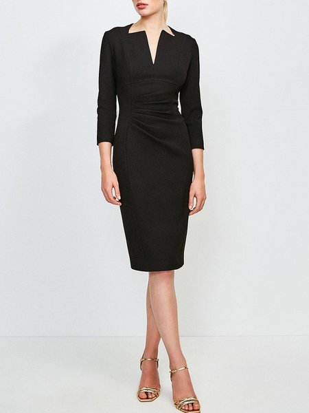 

Regular Fit V Neck Plain Midi Dress, Black, Mini Dresses