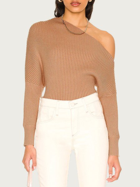 

Long Sleeve Plain Urban Asymmetrical Sweater, Brown, Sweaters