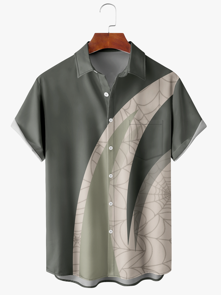 

Men's Halloween Print Fashion Lapel Short Sleeve Hawaiian Shirt, Green, Short Sleeve Shirts
