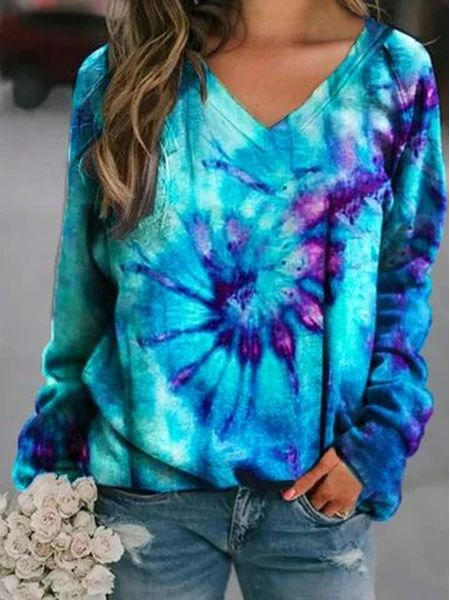 

JFN Tie Dye V Neck Ombre Cotton-Blend Sweatshirt, Multicolor, Sweatshirts & Hoodies