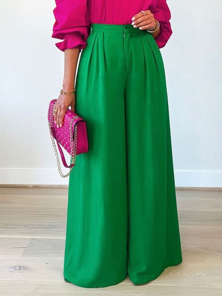 

Simple Fashion Plain Regular Fit Pants, Green, Pants