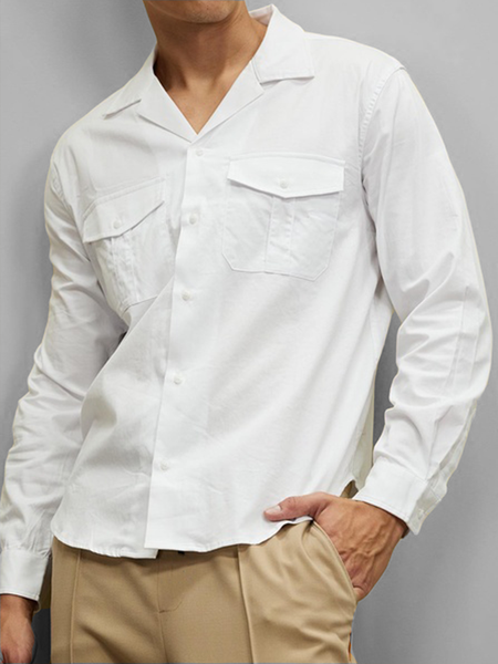 

Cotton linen based comfortable leisure net color linen shirt, As picture, Long Sleeve Shirts
