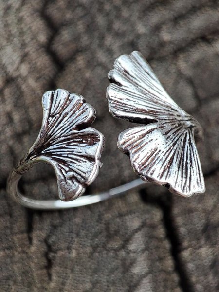 

Vintage Distressed Open Ginkgo Leaf Ring, Silver, Rings
