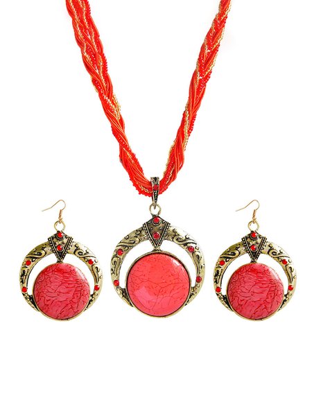 

Boho Pattern Earrings Necklace Jewelry Set, Red, Necklaces