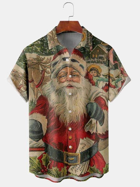 

Men's Christmas Elements Santa Graphic Print Short Sleeve Shirt, Red, Short Sleeve Shirts