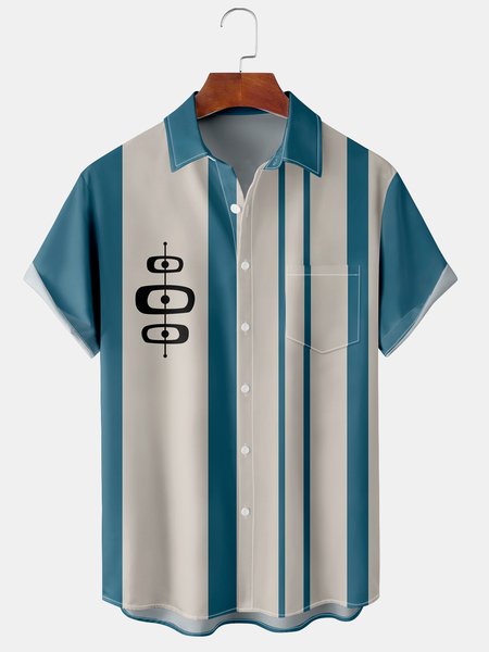 

Men's Art Geometric Print Casual Breathable Hawaiian Short Sleeve Shirt, Blue, Short Sleeve Shirts