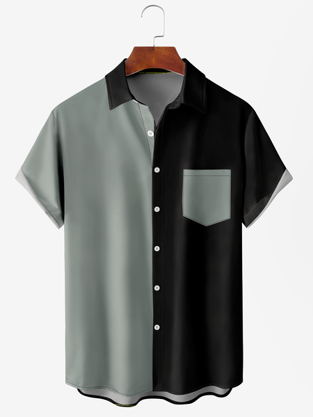 

Men's Colorblock Print Fashion Lapel Short Sleeve Hawaiian Shirt, Black, Short Sleeve Shirts