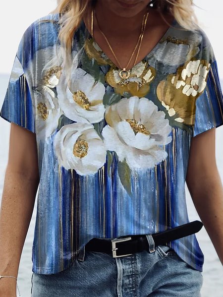 

Casual V Neck T-Shirt, Multicolor, T-Shirts