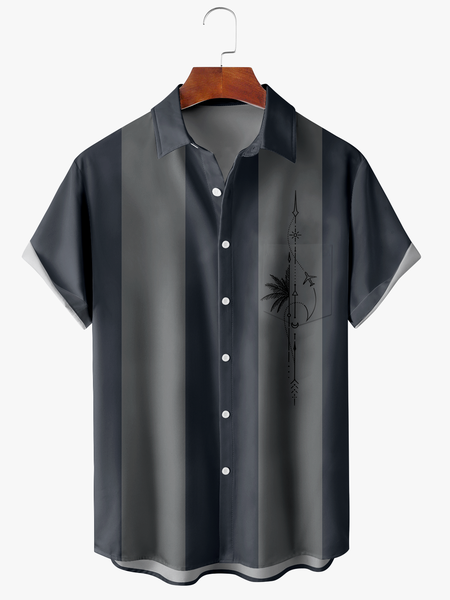 

Men's Coconut Stripe Print Fashion Lapel Short Sleeve Hawaiian Shirt, Blue, Short Sleeve Shirts