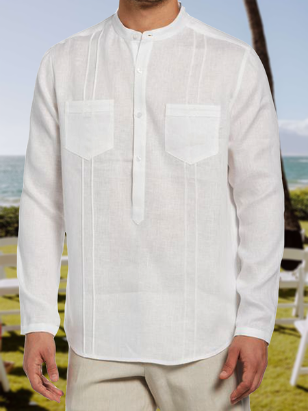 

Net based leisure long-sleeved shirt color cotton and linen style, As picture, Long Sleeve Shirts