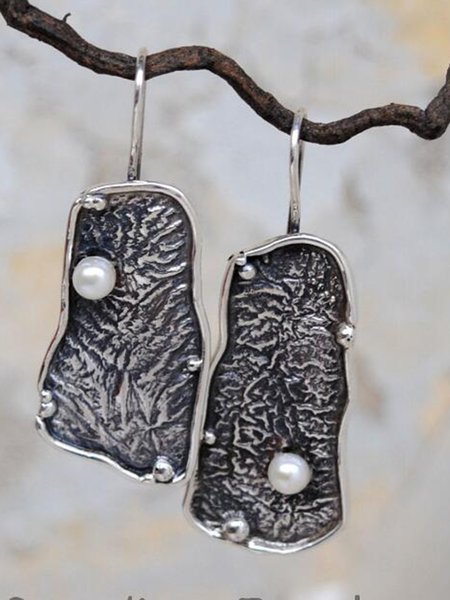 

Vintage Irregular Distressed Textured Pearl Earrings Ethnic Jewelry, As picture, Earrings