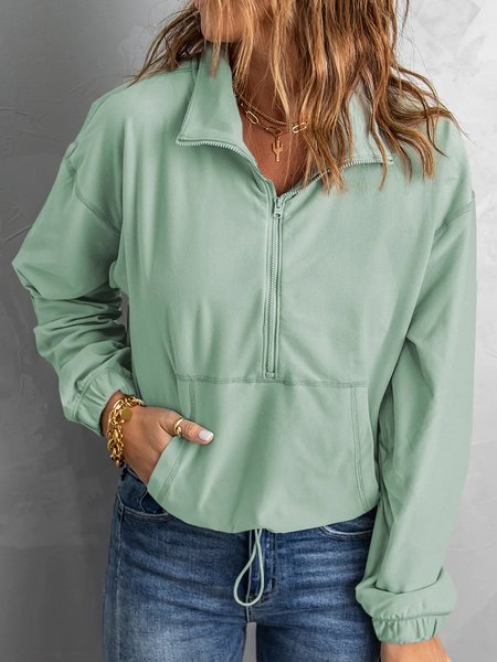 

Plain loose Pullover pocket Zip Sweater plus size, Green, Sweatshirts & Hoodies