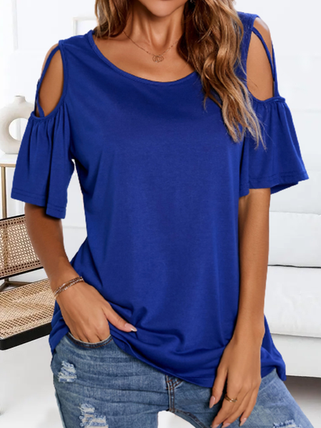 

Cold Shoulder Royal Blue Half Sleeve T Shirt, T-Shirts